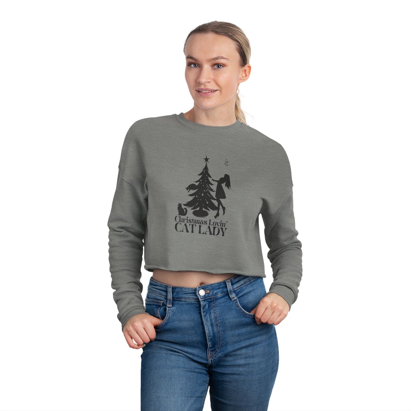 Christmas Lovin' Cat Lady Cropped Sweatshirt