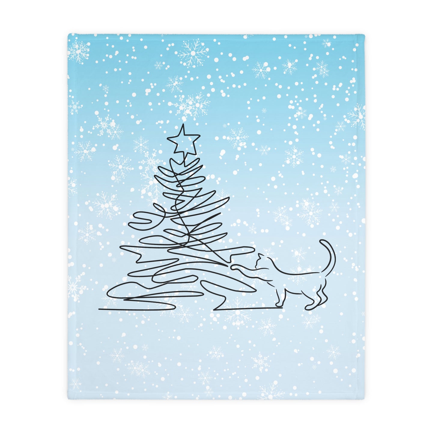 Kitty & Christmas Tree Velveteen Microfiber Blanket (Two-sided print)