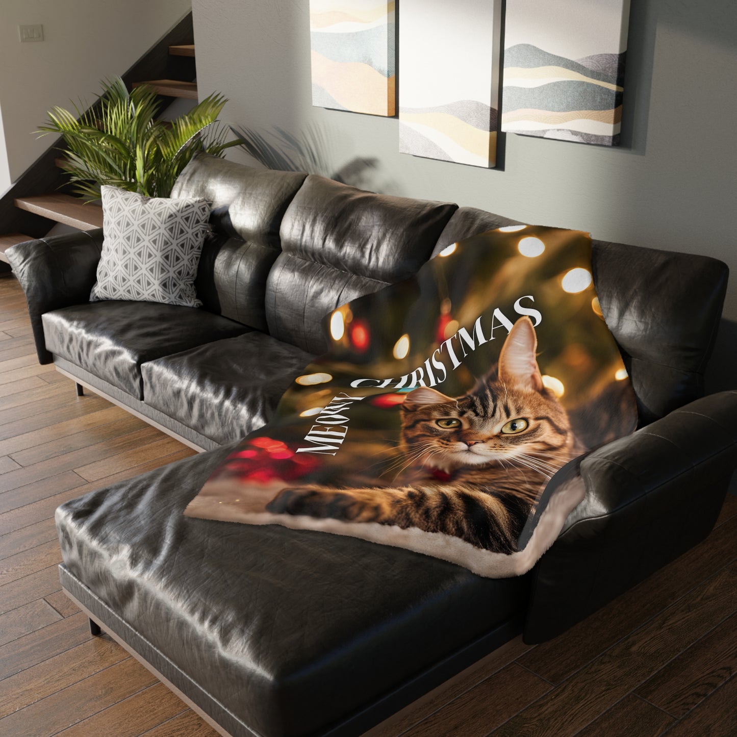 Meowy Christmas Velveteen Microfiber Blanket (Two-sided print)