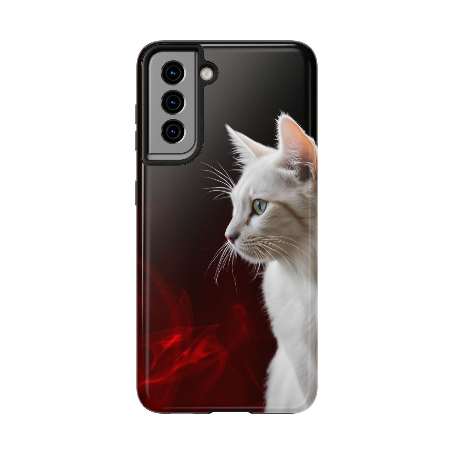 Stylish Tough Phone Case with White Cat Portrait - Perfect for Cat Lovers!