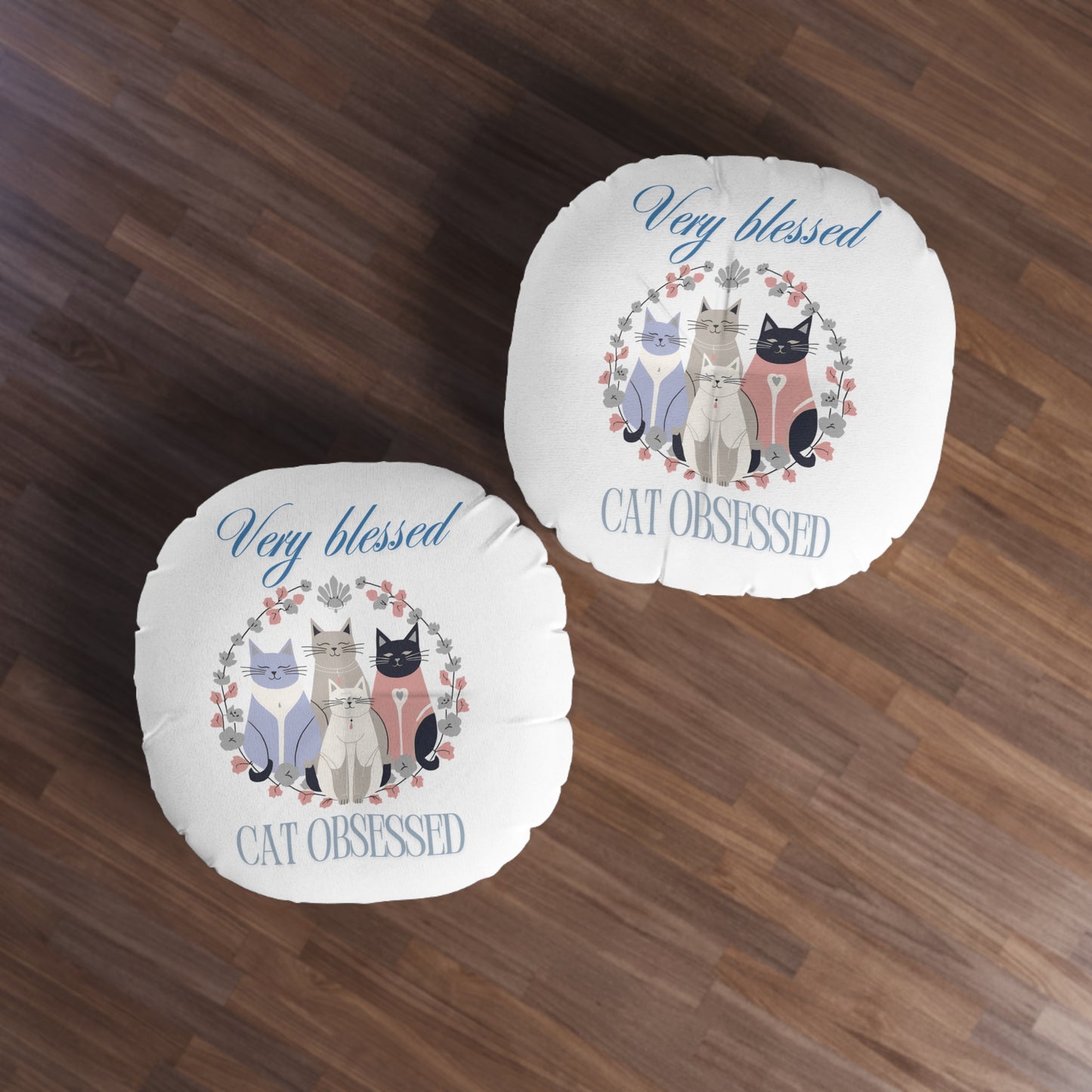 Very Blessed Cat Obsessed Tufted Floor Pillow, Round