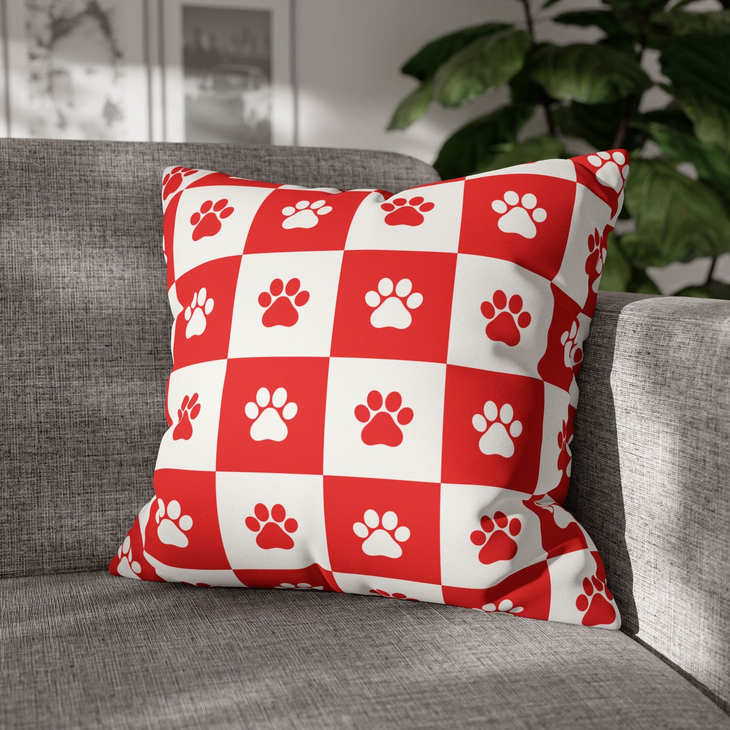 Red Paw Print Faux Suede Pillowcase - Cozy Home Decor for Pet Lovers