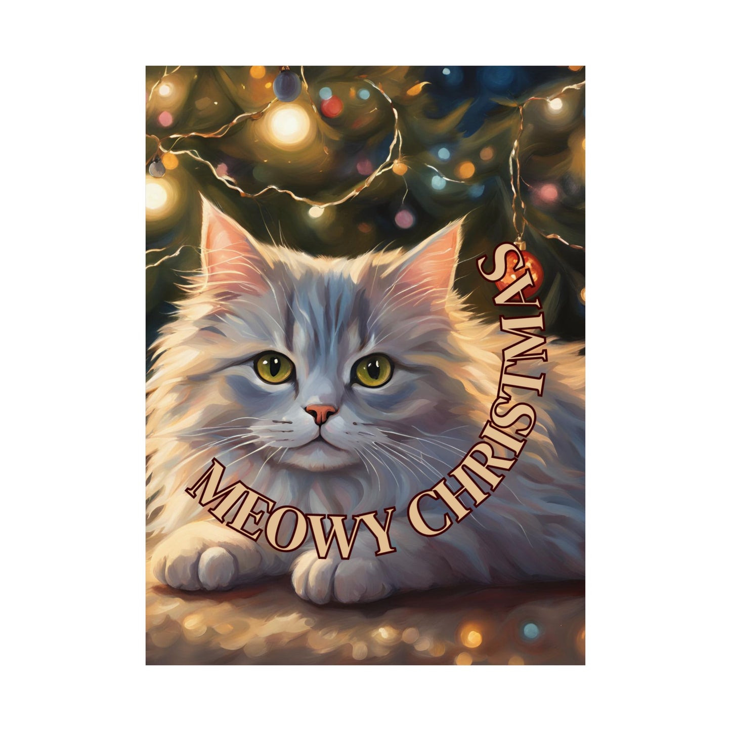 White Meowy Christmas Kitty Matte Vertical Posters