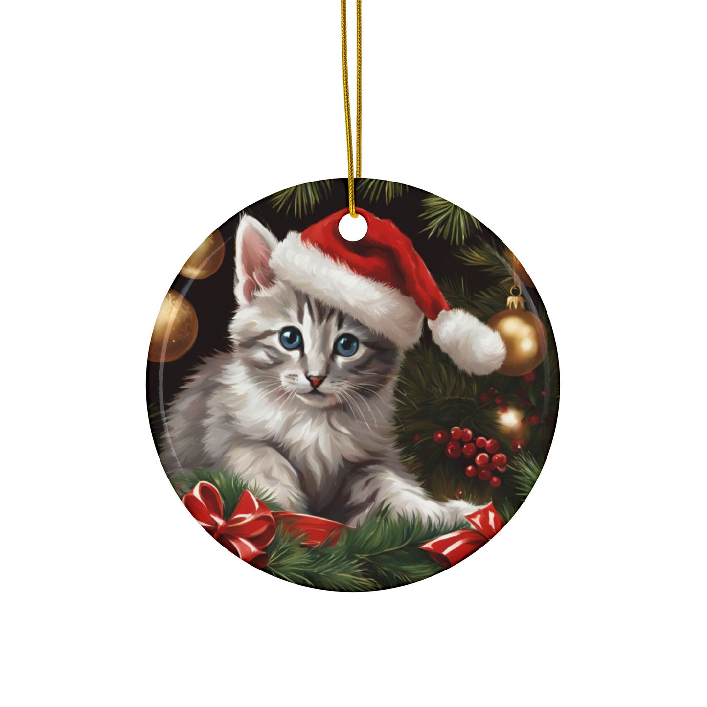 Christmas Kitten Ceramic Ornaments, 2-Side Print, (1pc, 3pcs, 5pcs, 10pcs)