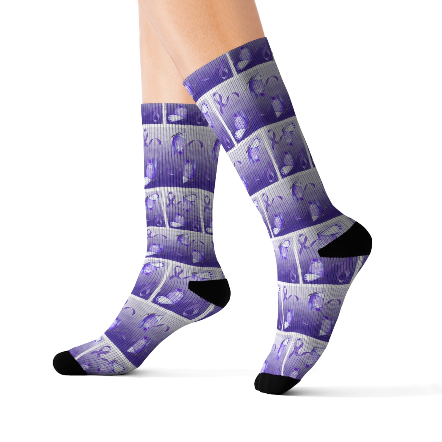 Purple Ribbon Butterfly Epilepsy Awareness Socks