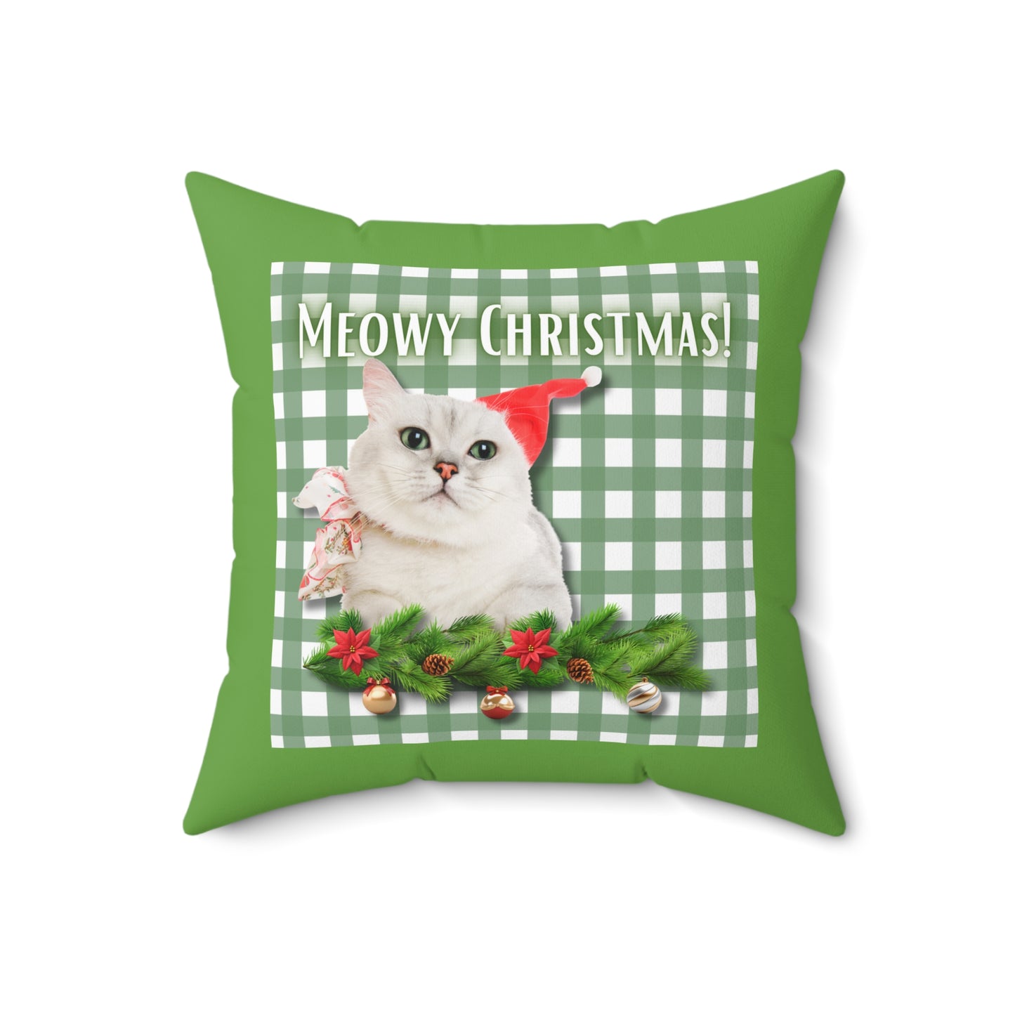 Meowy Christmas Faux Suede Square Pillow