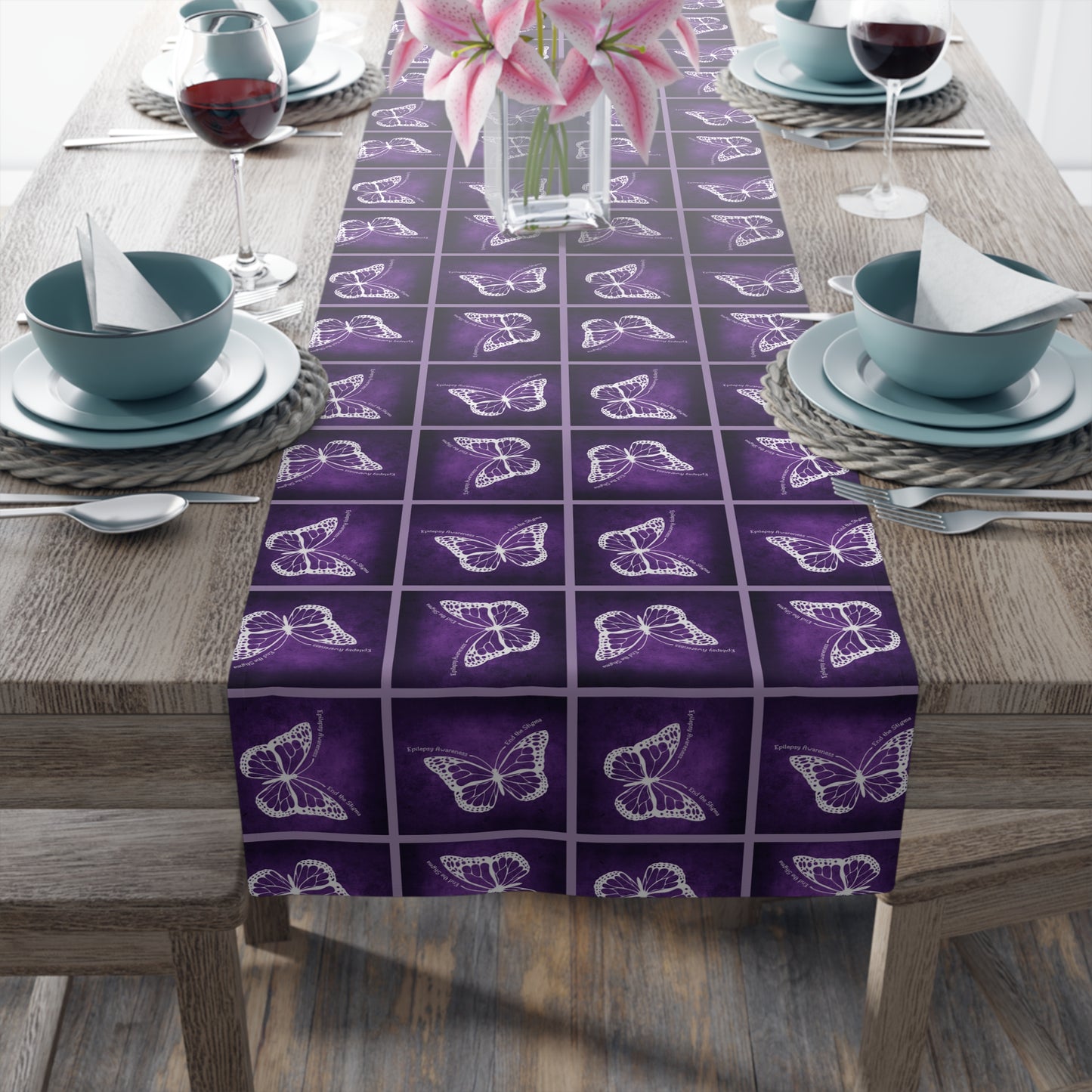 Elegant Purple Butterfly Design Table Runner