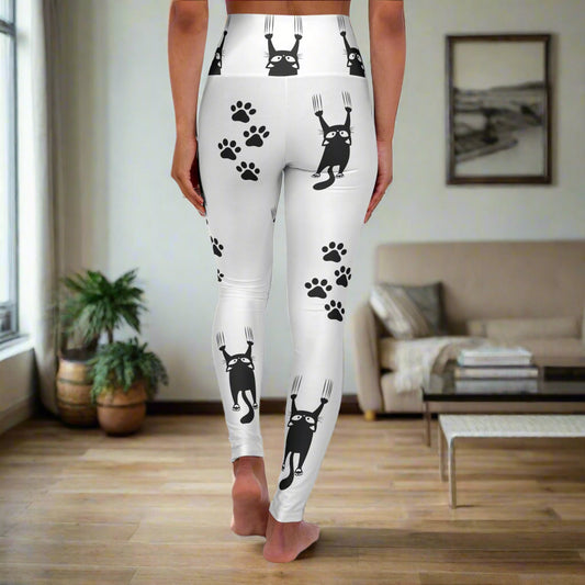 White Scared Kitty High Waisted Yoga Leggings