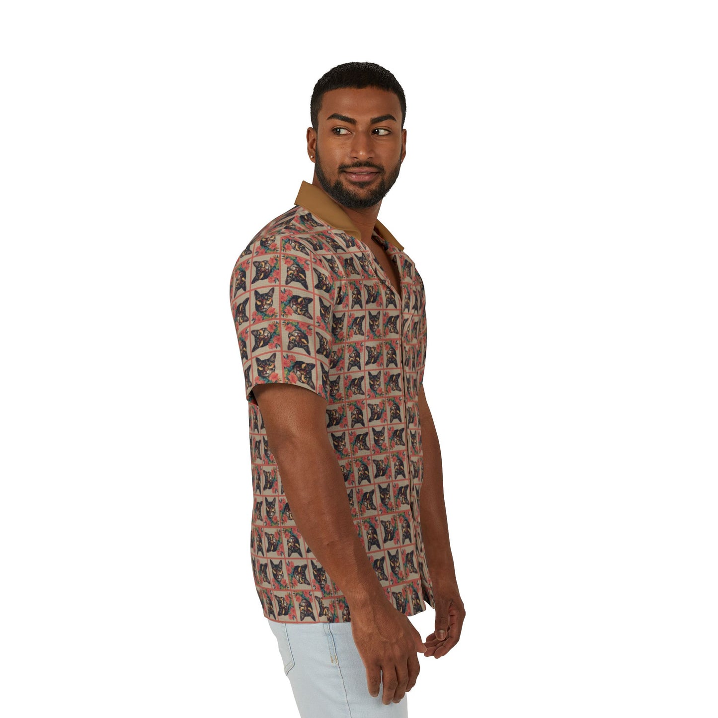 Four-Eyed Tropical Kitties Men's Hawaiian Camp Shirt