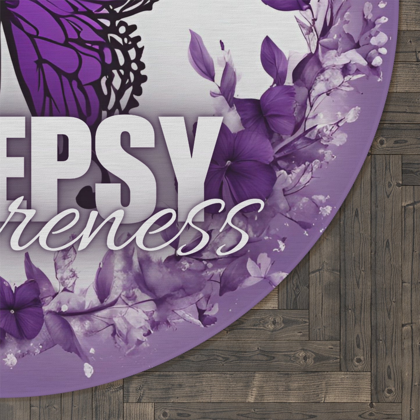 Purple Butterfly Epilepsy Awareness Round Rug