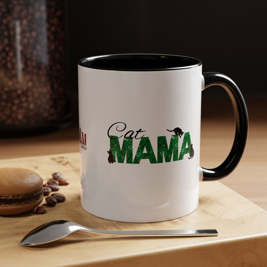 Christmas Cat Mama Accent Coffee Mug (11, 15oz)