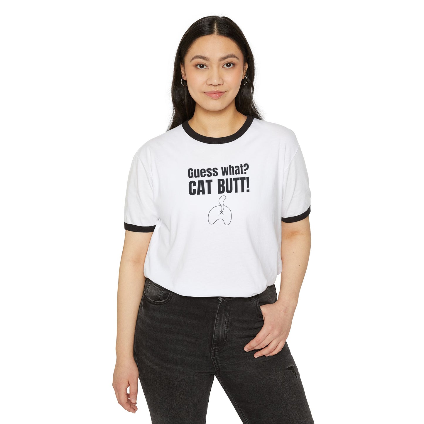 Guess What? Cat Butt! Unisex Cotton Ringer T-Shirt