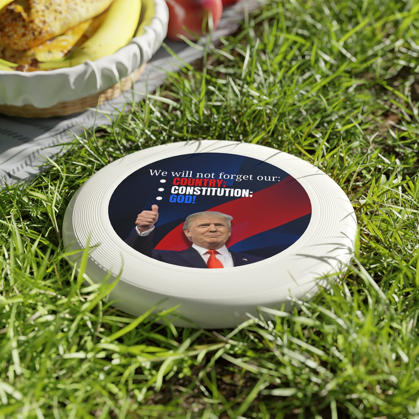 Patriotic Frisbee - "We Will Not Forget Our Country; Constitution; God!"