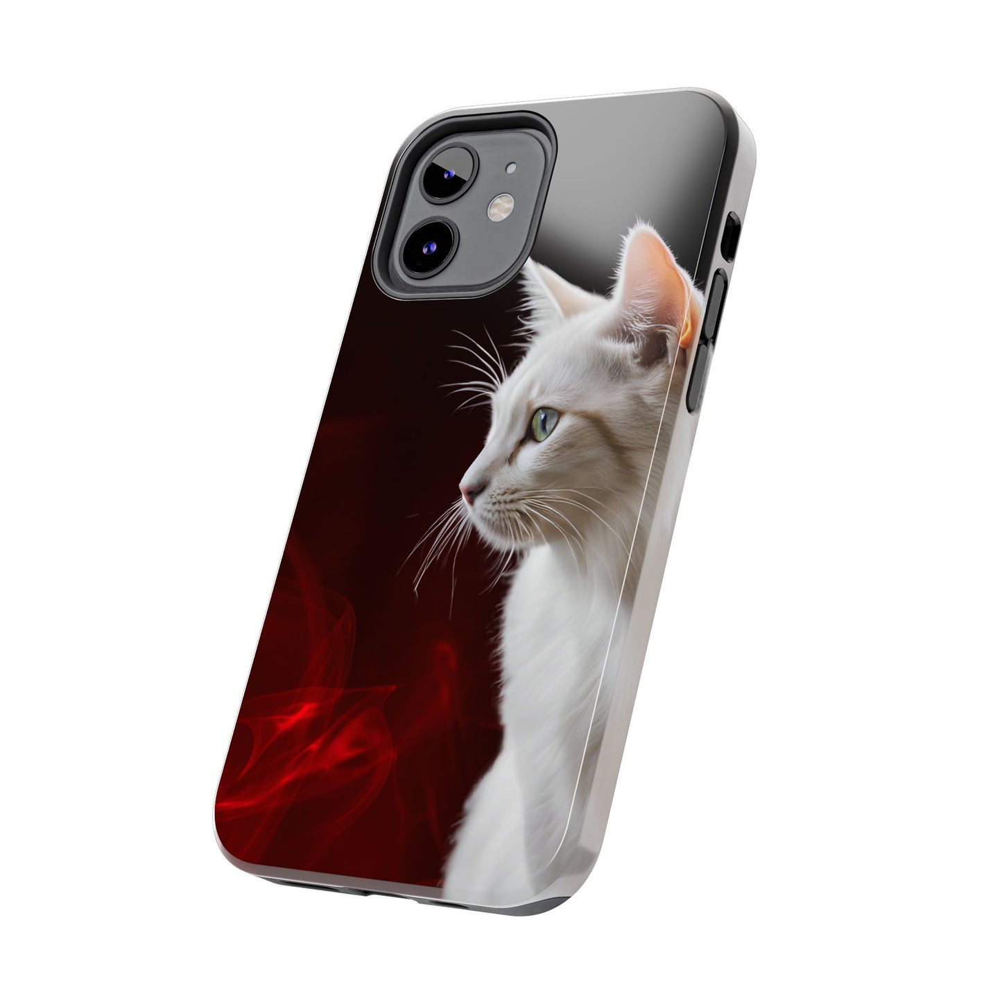 Stylish Tough Phone Case with White Cat Portrait - Perfect for Cat Lovers!