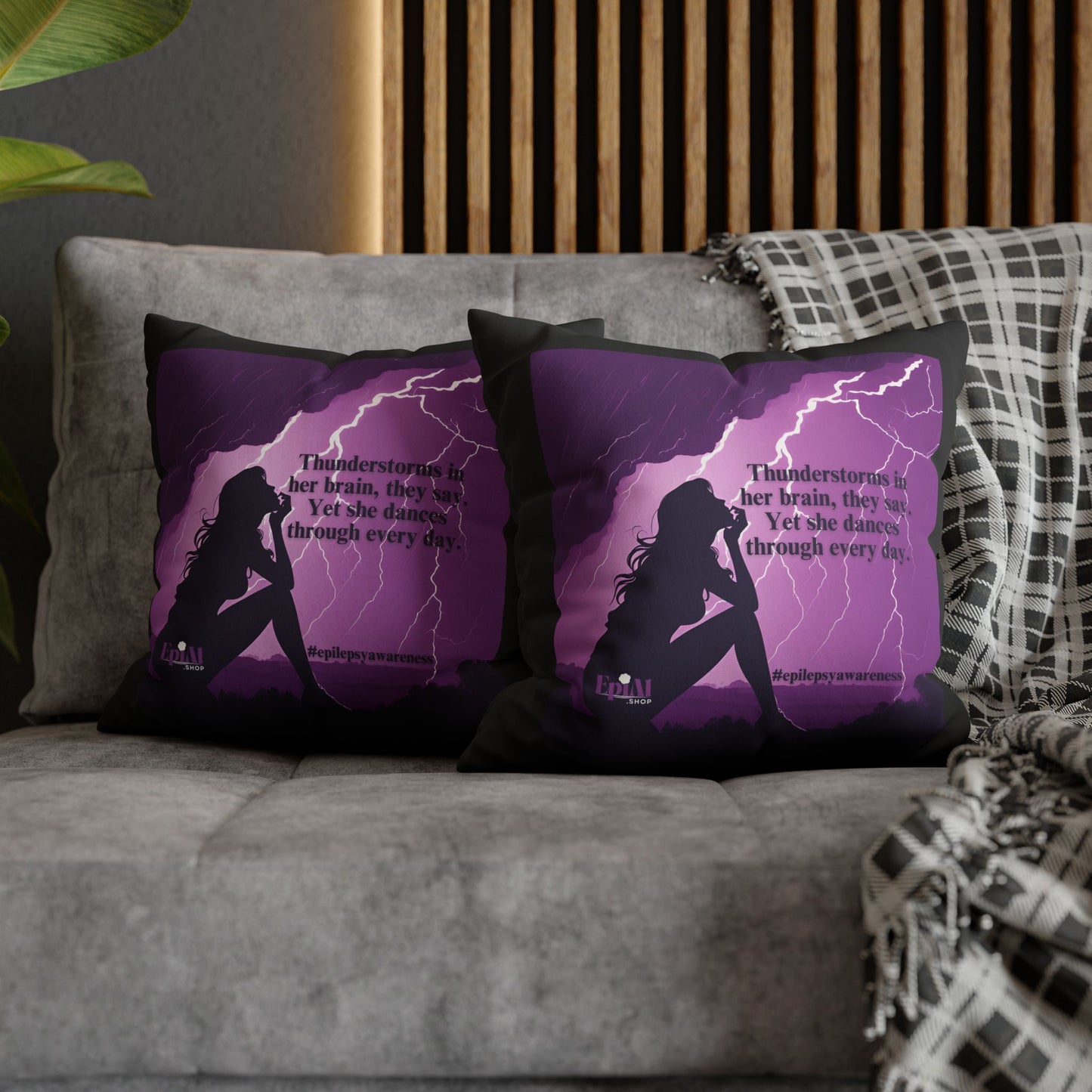 Empowerment Faux Suede Pillowcase - 'Thunderstorms in Her Brain' Design for Epilepsy Awareness