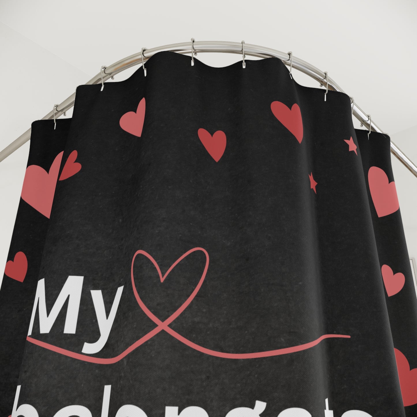 Valentine Cat Shower Curtain - "My Heart Belongs to My Cat"