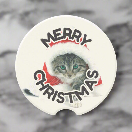 Merry Christmas Kitty Soapstone Car Coaster