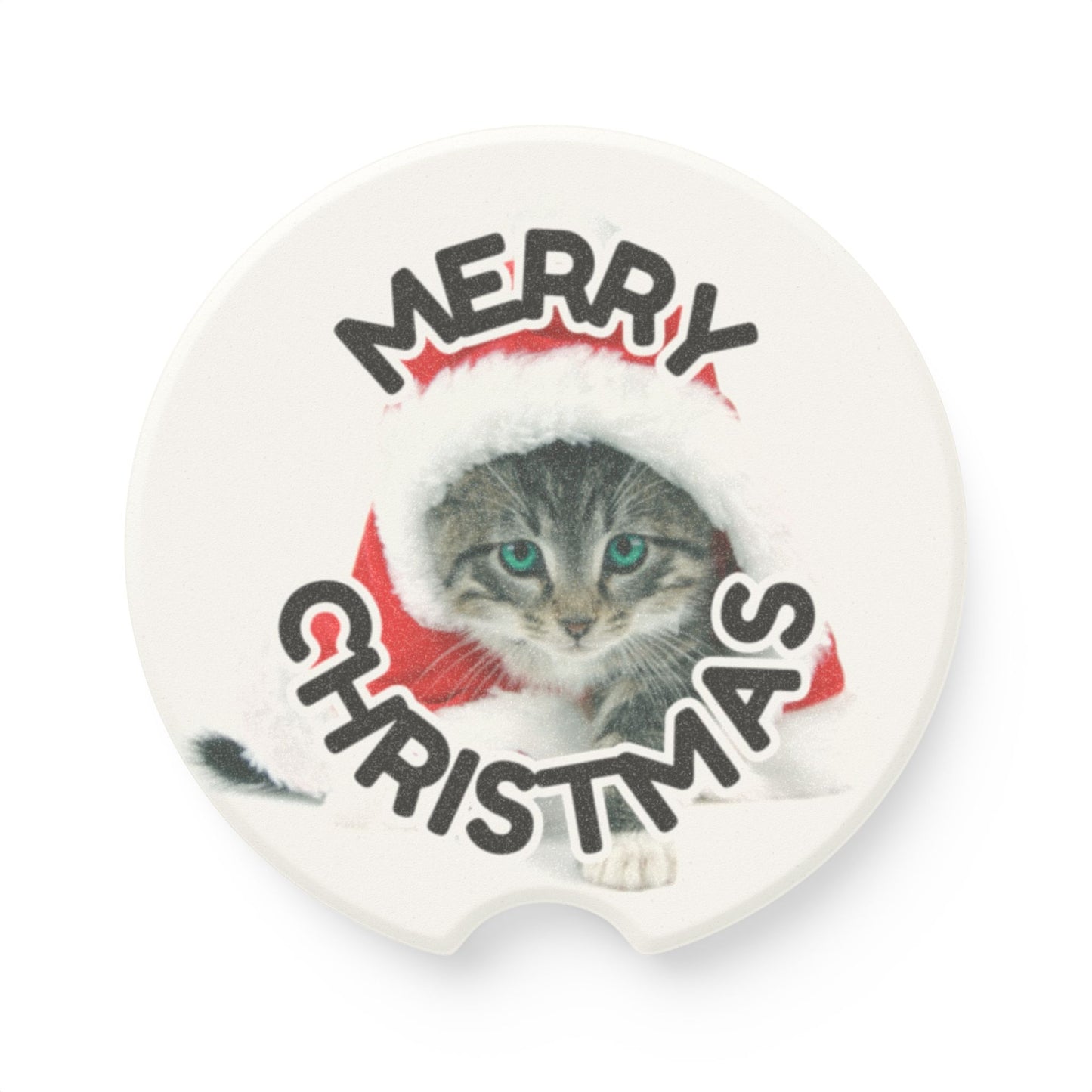 Merry Christmas Kitty Soapstone Car Coaster