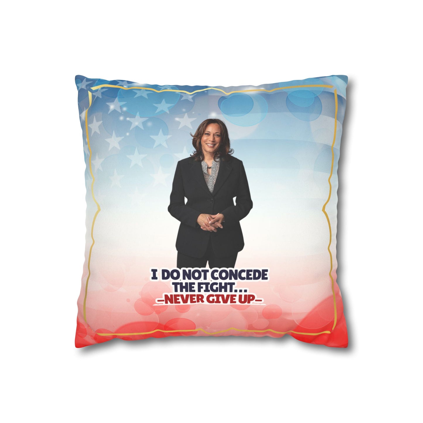 Kamala Faux Suede Pillowcase - 'Never Give Up'