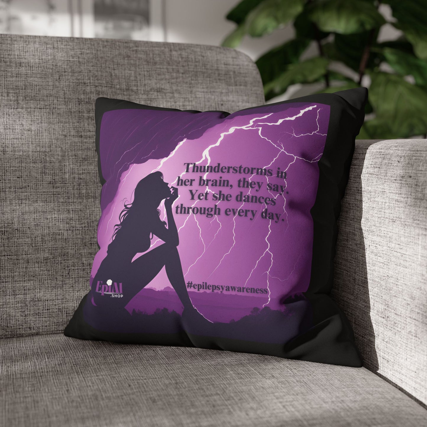 Empowerment Faux Suede Pillowcase - 'Thunderstorms in Her Brain' Design for Epilepsy Awareness