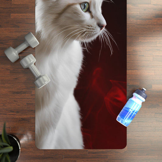 White Cat Design Rubber Yoga Mat - Non-Slip, Perfect for Yoga Enthusiasts Printify