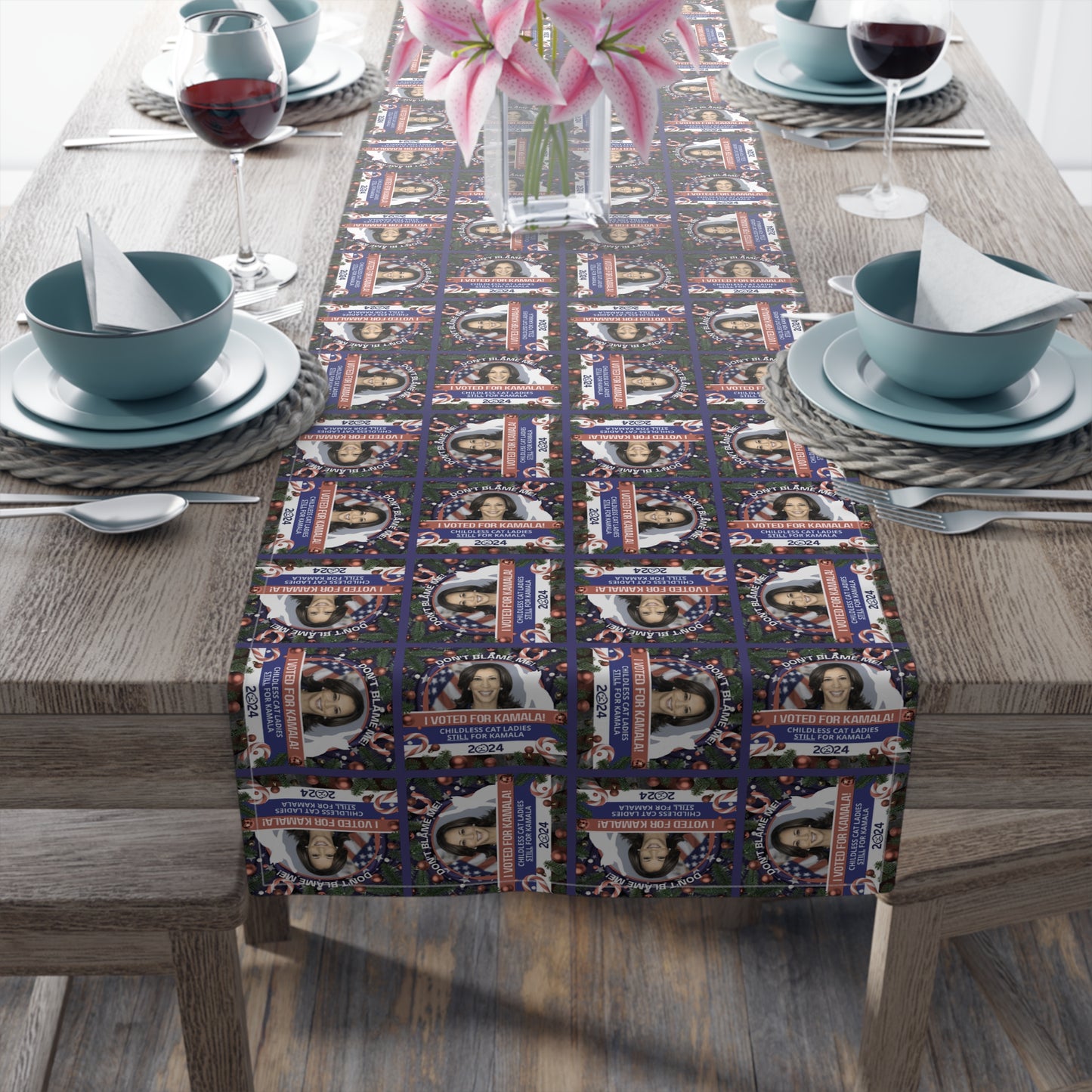 Never Give Up Kamala Christmas Themed Table Runner (Cotton, Poly)