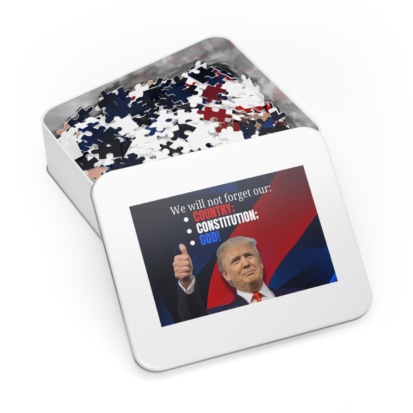 Donald Trump Jigsaw Puzzle with Tin