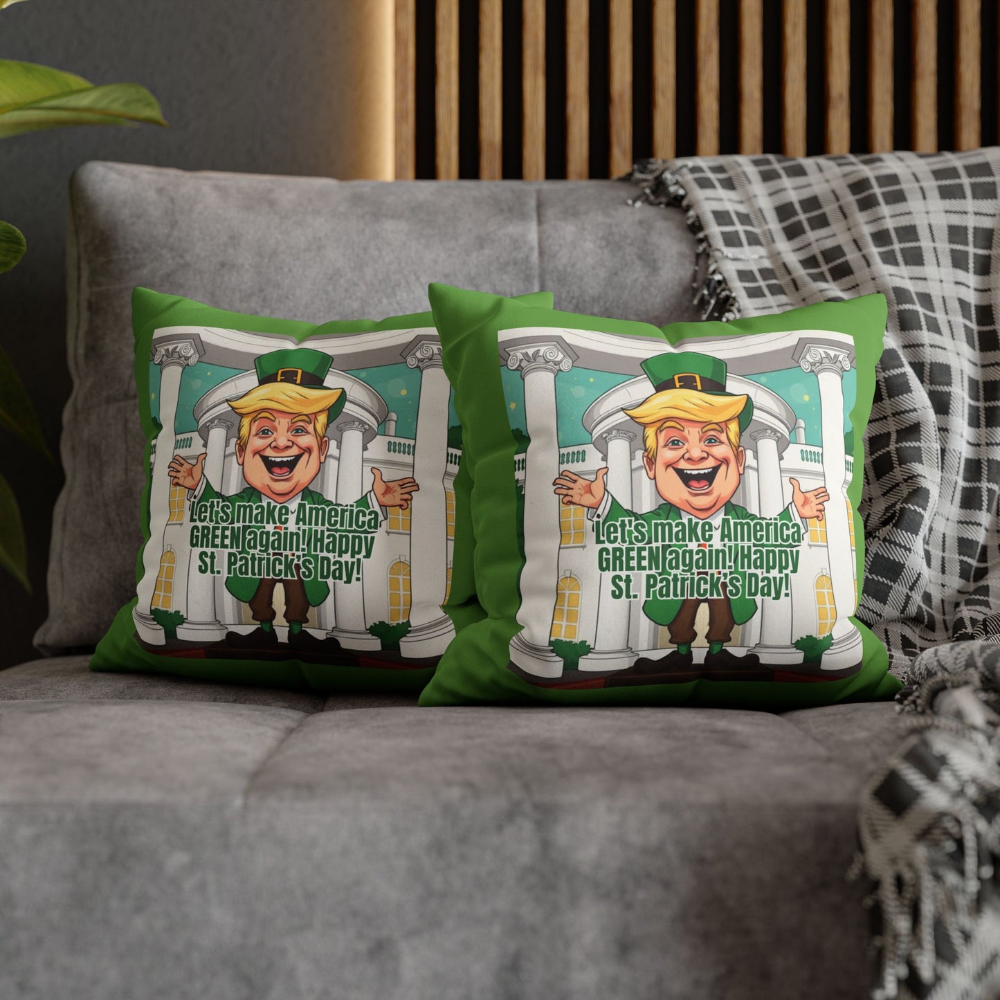 St. Patrick's Day Faux Suede Pillowcase - 'Let's Make America Green Again!'