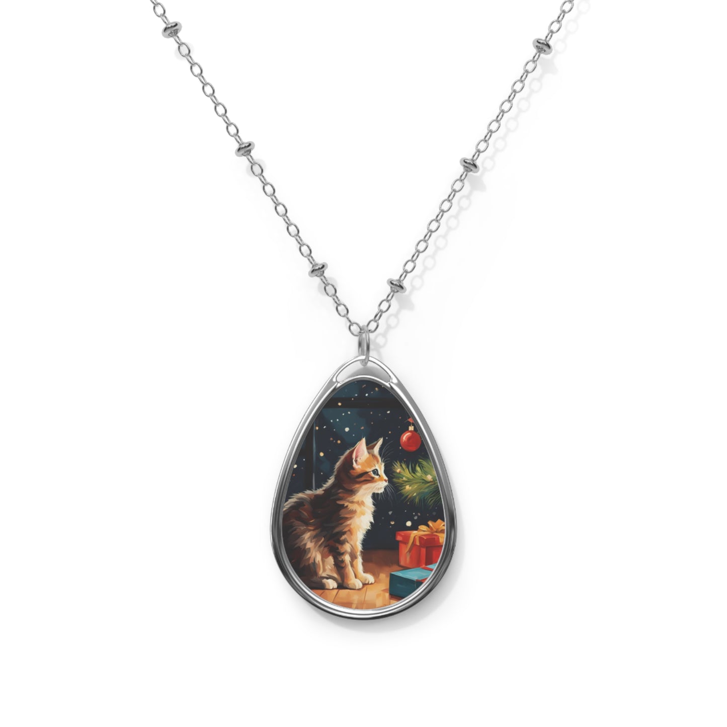 Kitty's First Christmas Oval Necklace