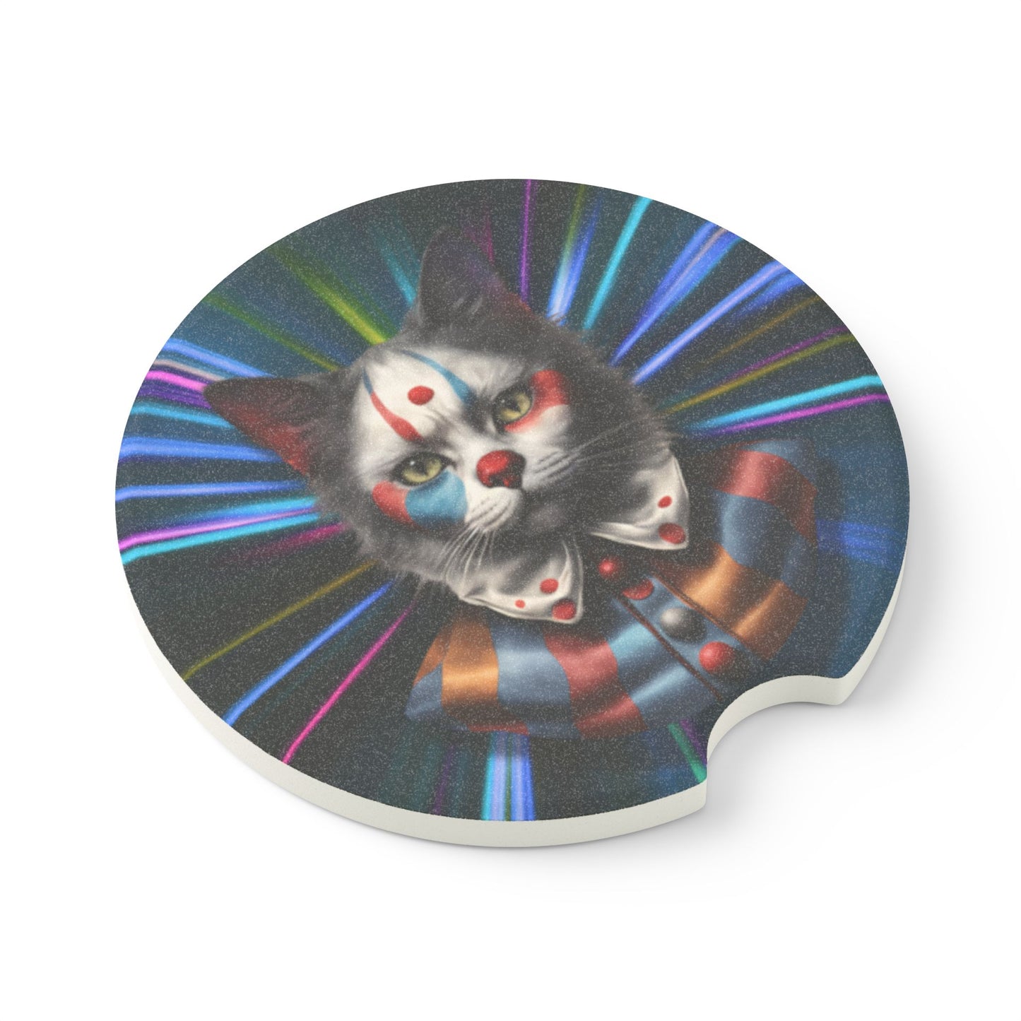 Whimsical Cat Clown Soapstone Car Coaster - Fun Auto Accessory for Cat Lovers