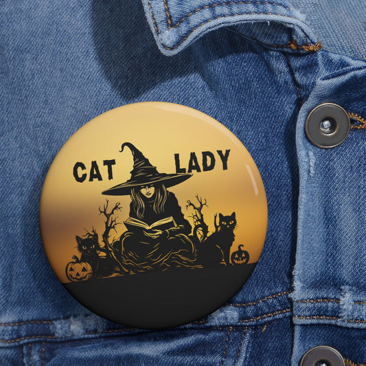 Reading Witchy Cat Lady Pin Buttons