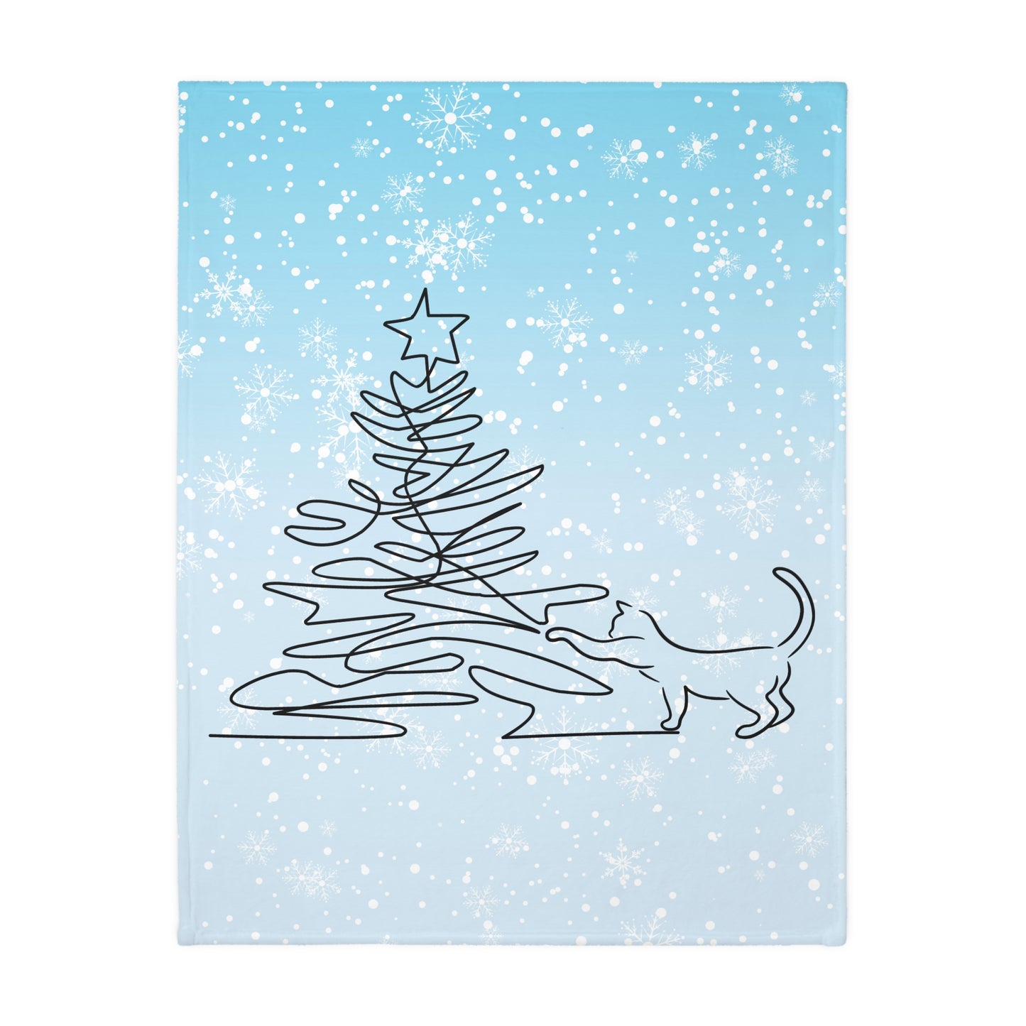 Kitty & Christmas Tree Velveteen Microfiber Blanket (Two-sided print)