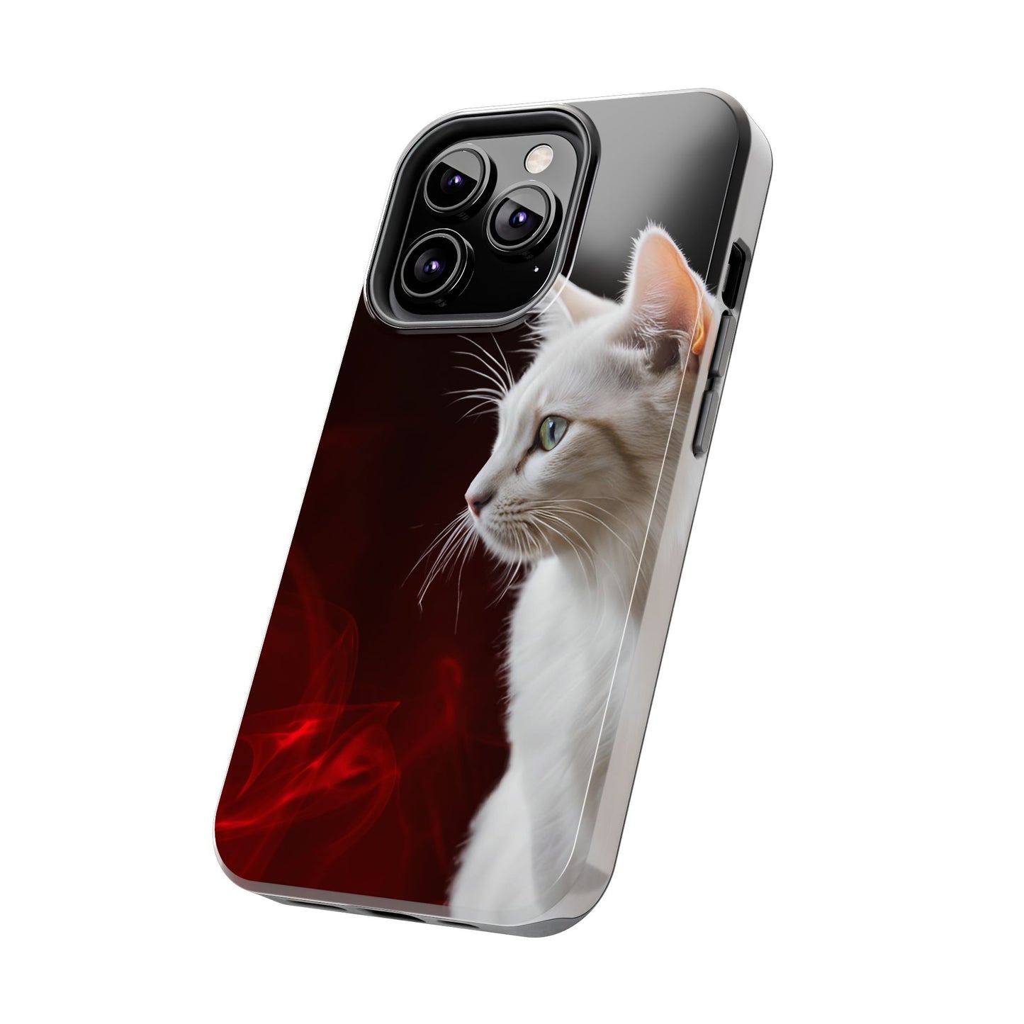 Stylish Tough Phone Case with White Cat Portrait - Perfect for Cat Lovers!