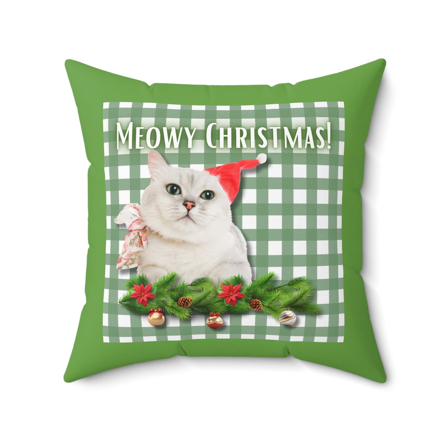 Meowy Christmas Faux Suede Square Pillow