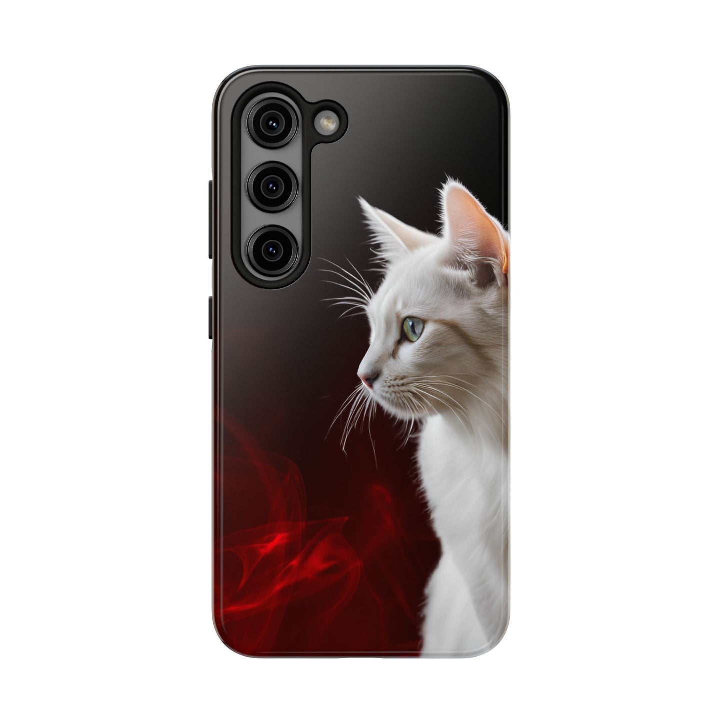 Stylish Tough Phone Case with White Cat Portrait - Perfect for Cat Lovers!