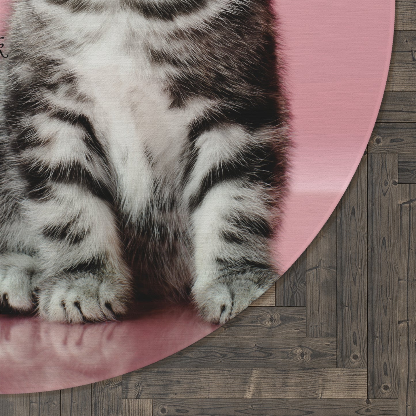 Pink Kitty Poetry Round Rug for Cat Lovers