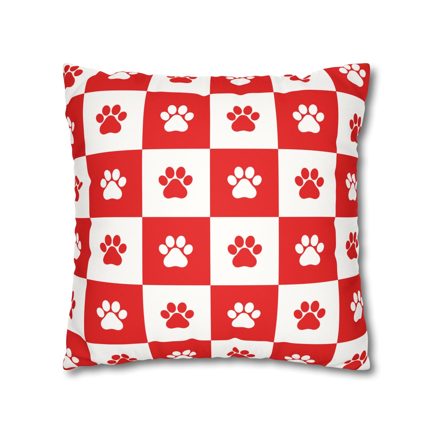 Red Paw Print Faux Suede Pillowcase - Cozy Home Decor for Pet Lovers