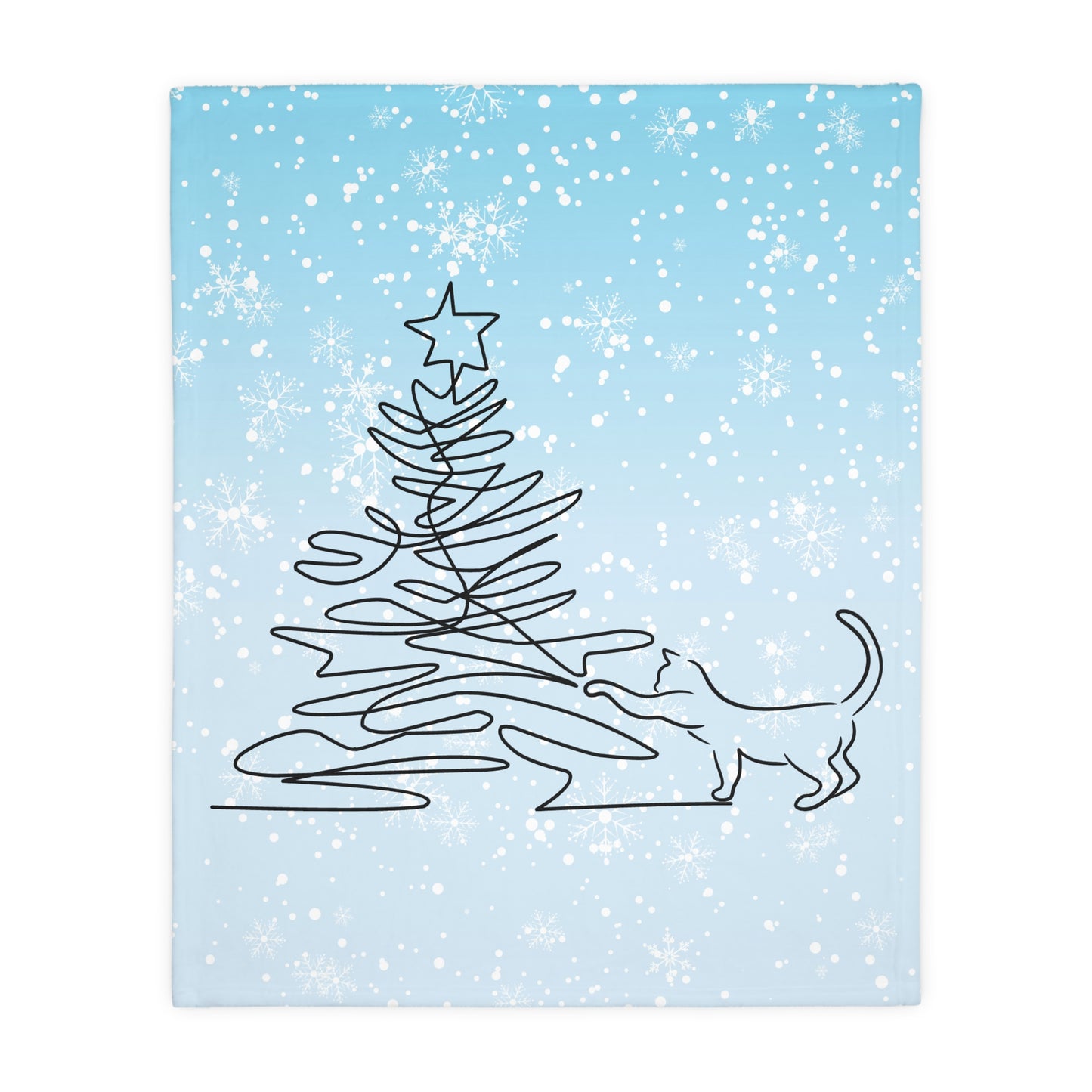 Kitty & Christmas Tree Velveteen Microfiber Blanket (Two-sided print)