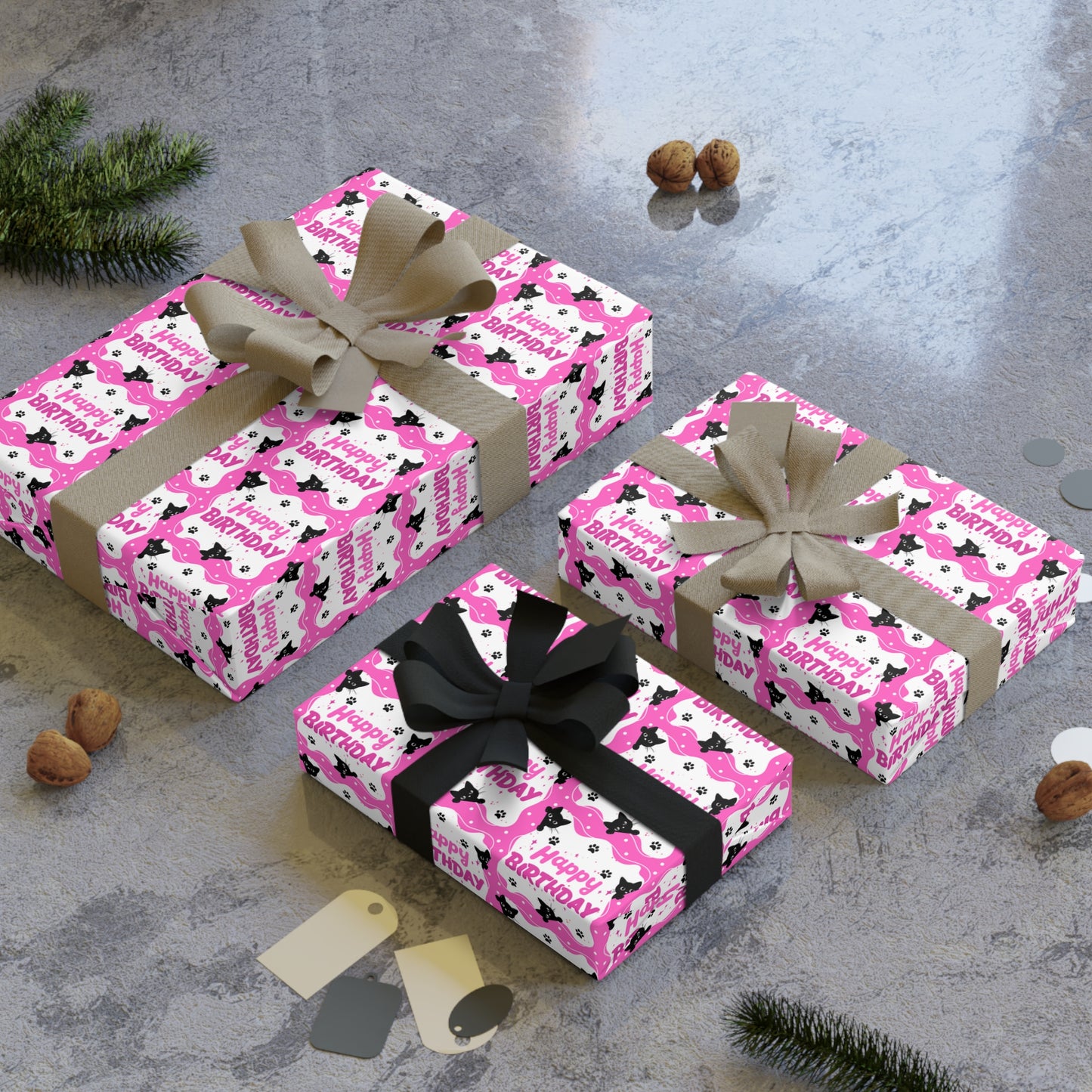 Pink Peeky Kitty Birthday Gift Wrapping Paper Rolls, 1pc