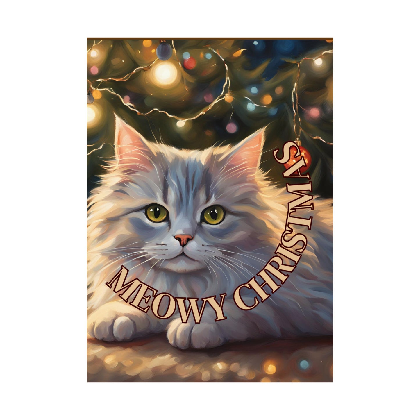 White Meowy Christmas Kitty Matte Vertical Posters