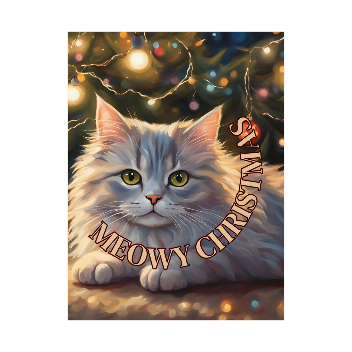 White Meowy Christmas Kitty Matte Vertical Posters