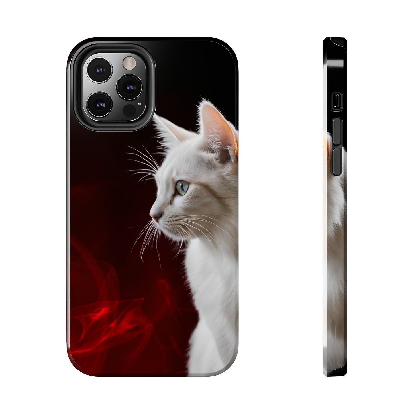 Stylish Tough Phone Case with White Cat Portrait - Perfect for Cat Lovers!