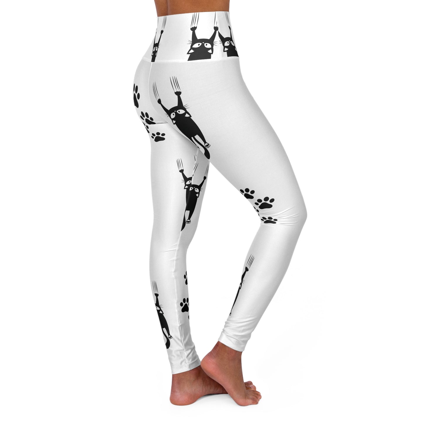 White Scared Kitty High Waisted Yoga Leggings