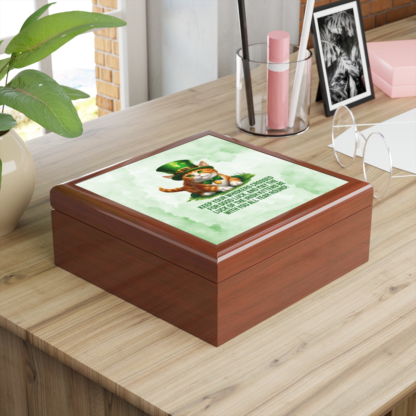 St. Patrick's Cat Jewelry Box