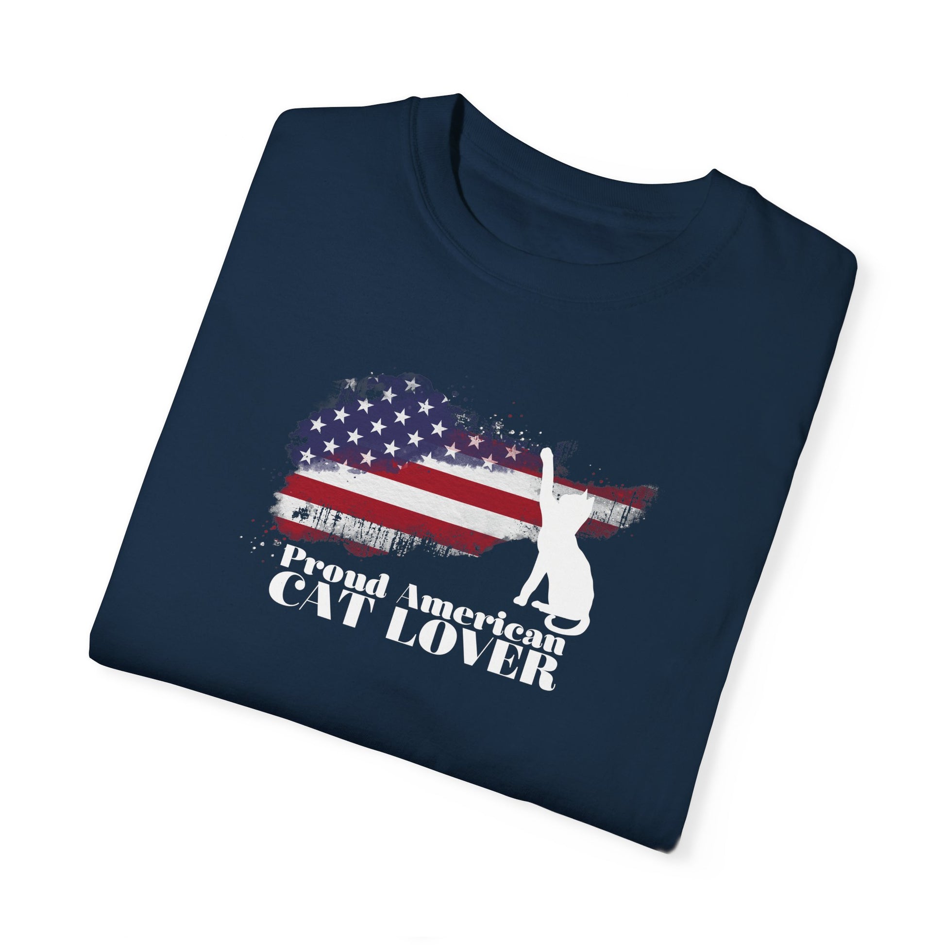 Proud American Cat Lover Unisex Garment - Dyed T - shirt - T - Shirt - Epileptic Al’s Shop