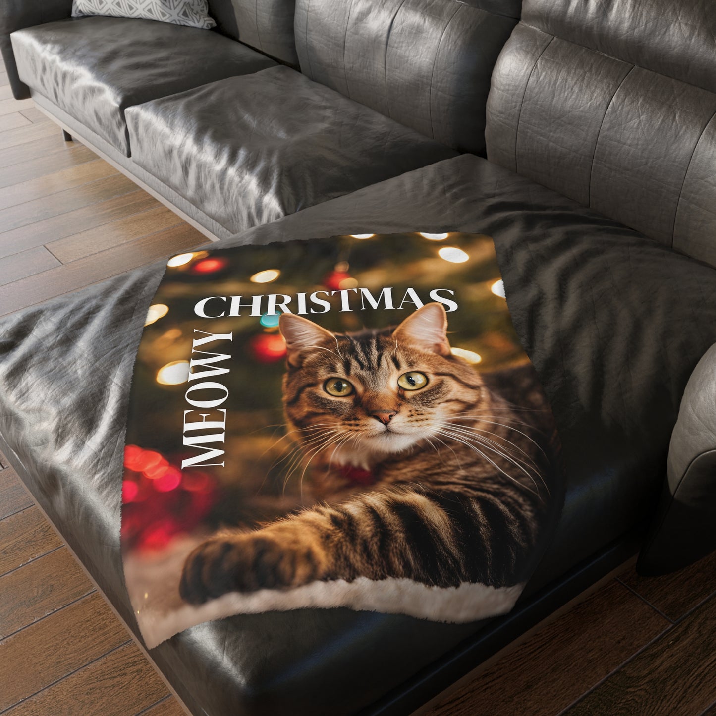 Meowy Christmas Velveteen Microfiber Blanket (Two-sided print)