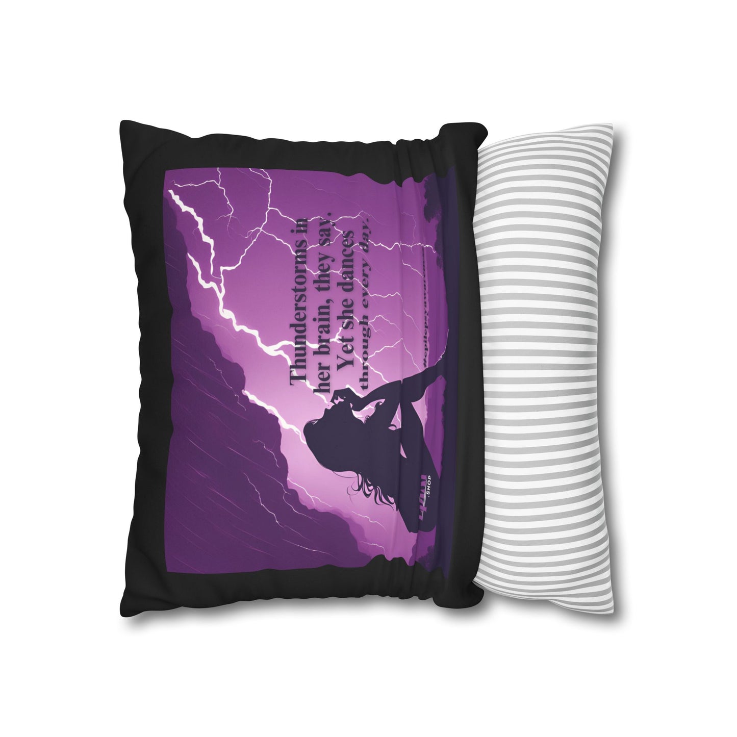 Empowerment Faux Suede Pillowcase - 'Thunderstorms in Her Brain' Design for Epilepsy Awareness