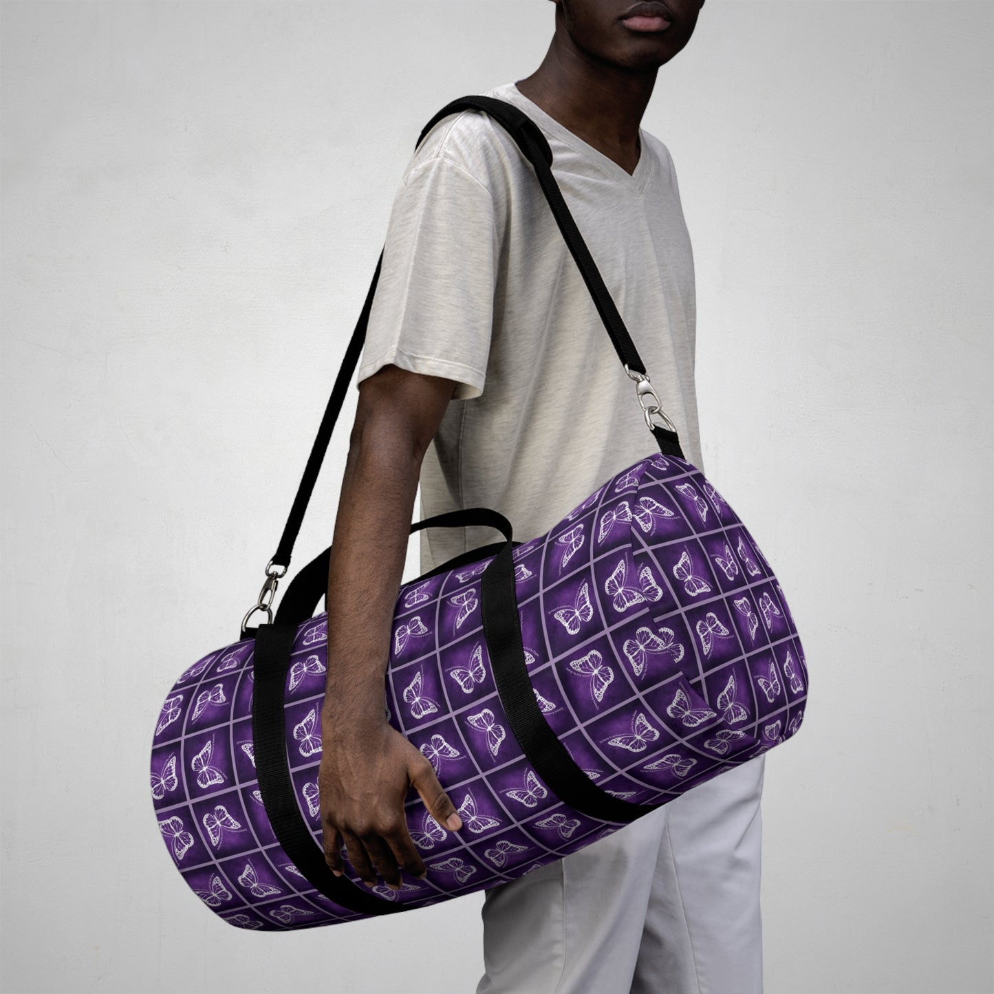 Purple Butterfly Pattern Duffel Bag