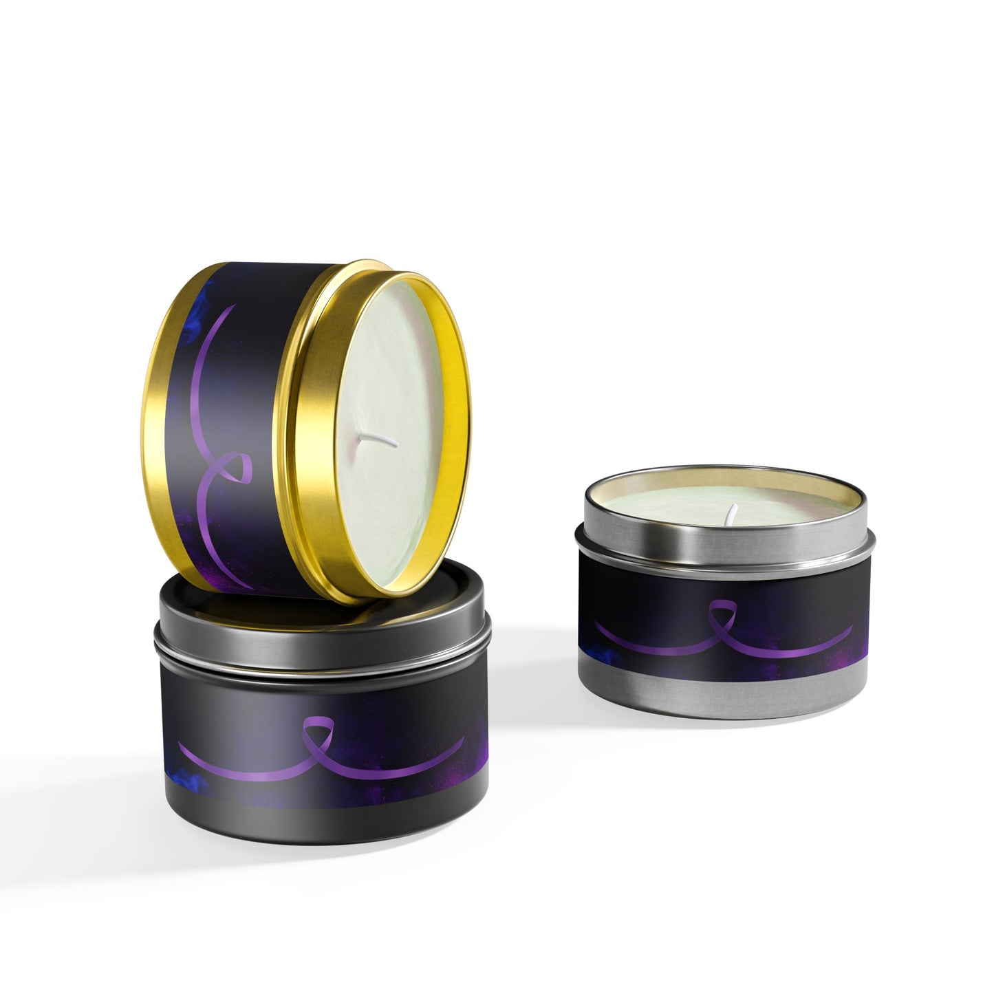 Purple Ribbon Tin Candles