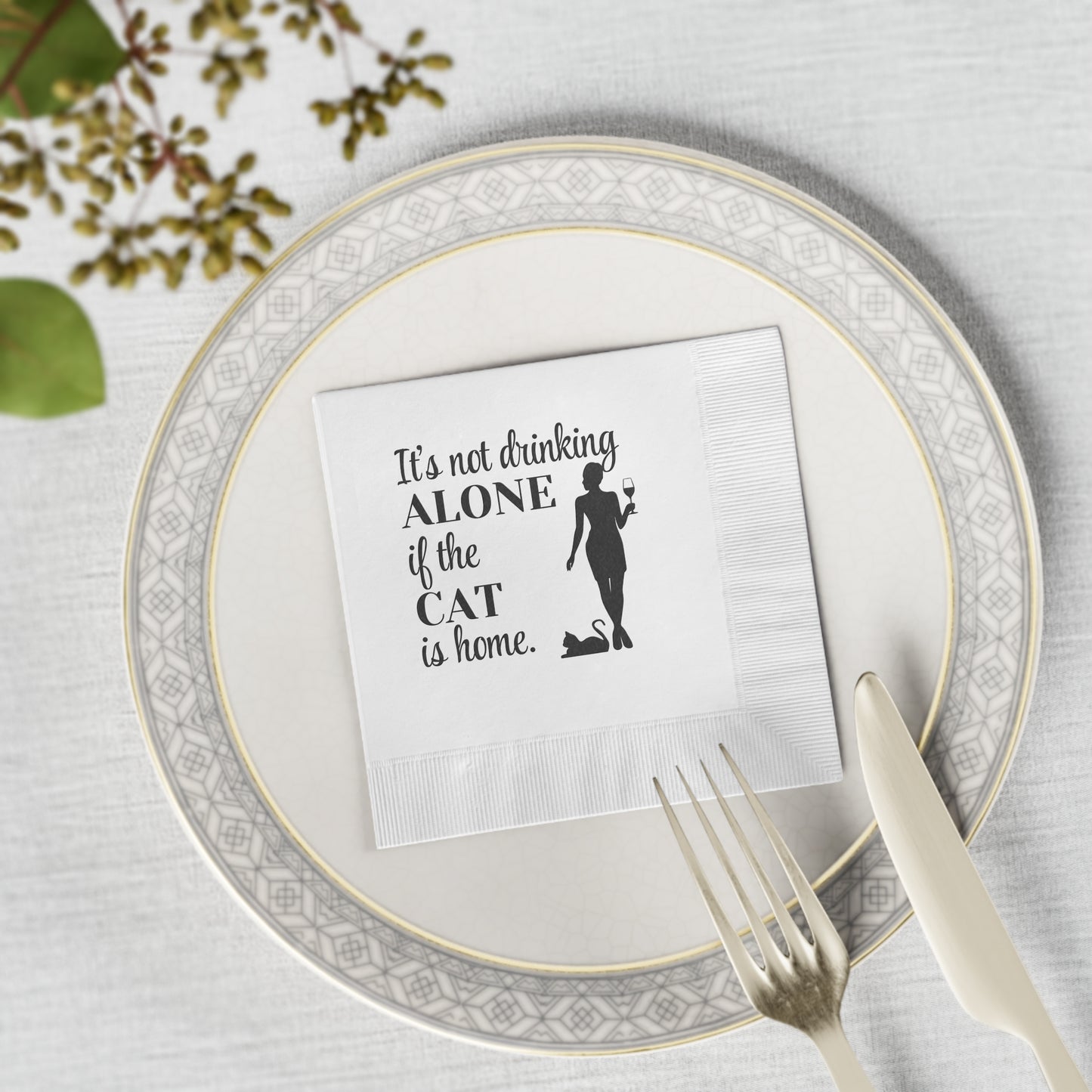 Drinking Alone White Coined Napkins